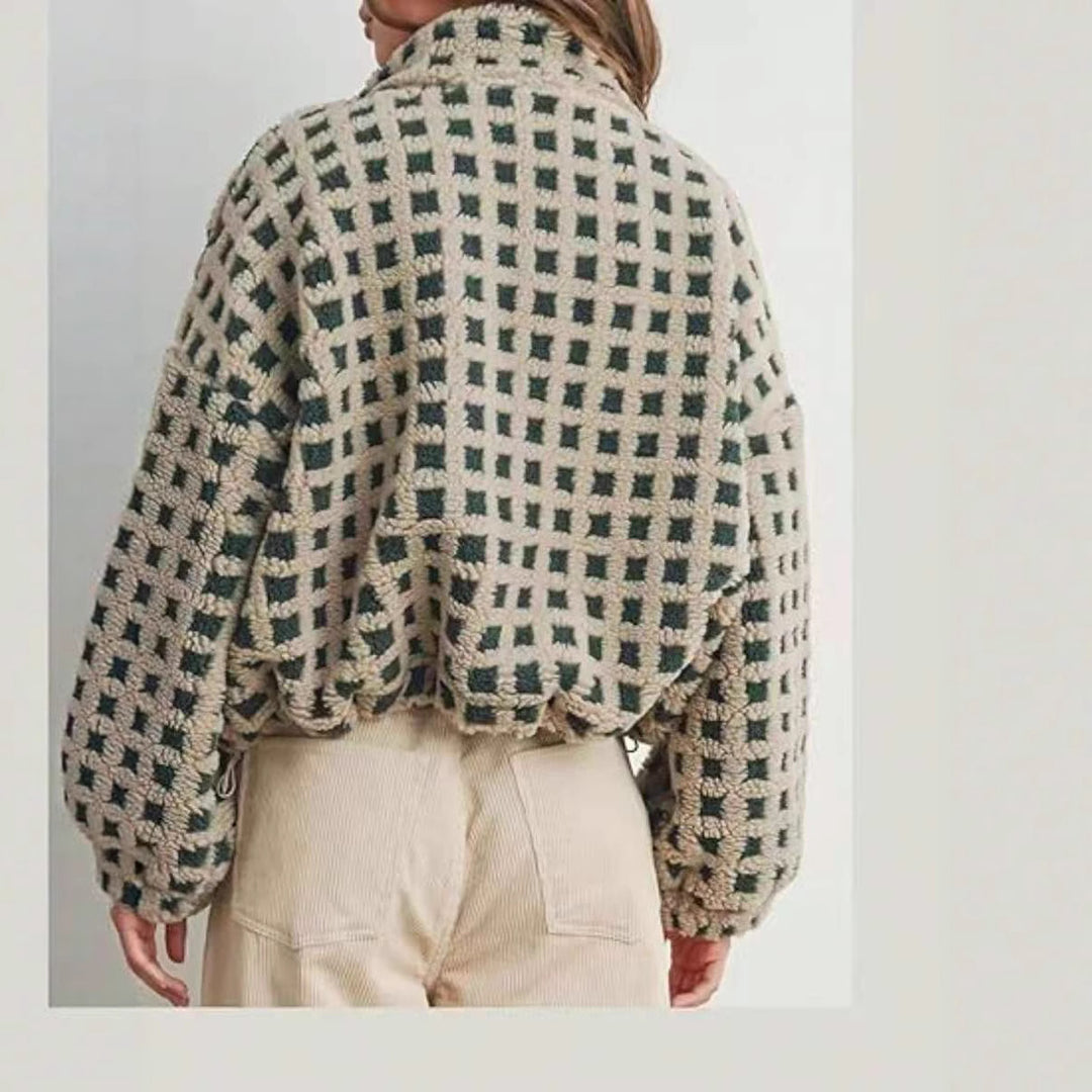 Damen kuschelige Fleecejacke im modernen Karodesign Fudus