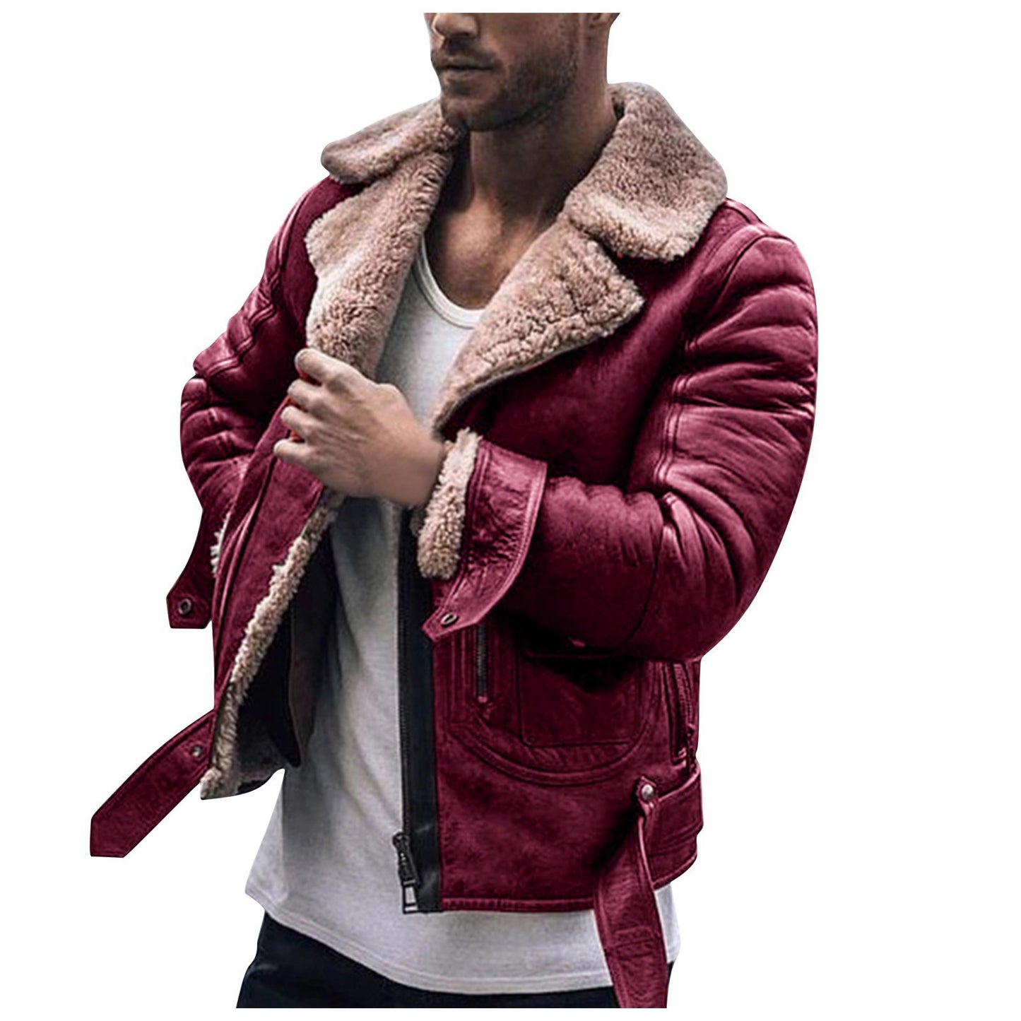 Herren Lammfelljacke mit robustem Reisverschluss und Fleece-Futter Fudus
