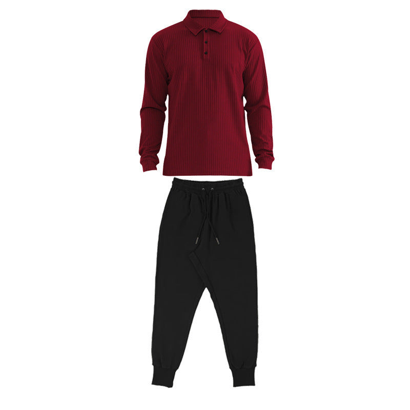 Herren Sportliches Langarm-Polo und Jogginghose Set Fudus