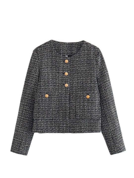 Damen Kurze Tweedjacke mit dekorativen Knöpfen Fudus