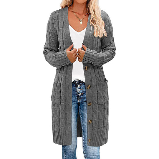 Damen Langstrickjacke mit Zopfmuster Fudus