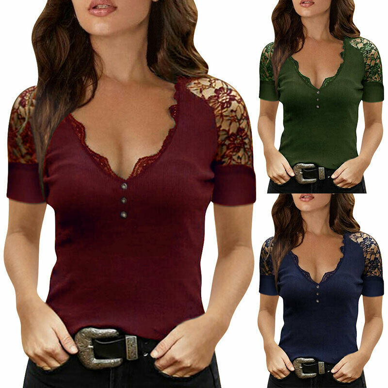 Damen Spitzenbesatz V Ausschnitt Bluse Mit Elegantem Schnitt