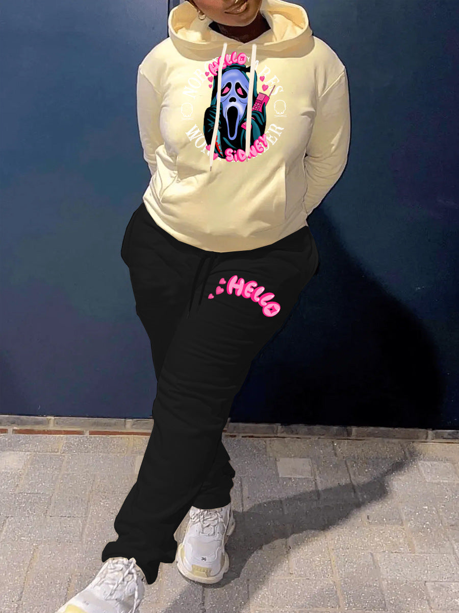 Damen Hoodie mit einzigartigem Grafikdesign und lässiger Hose Fudus