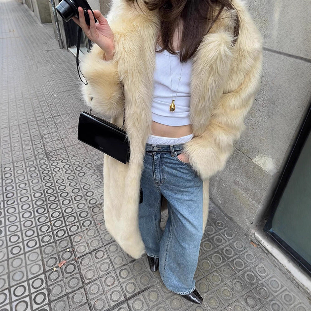 Damen Kunstfellmantel mit voluminösen Ärmeln und elegantem Schnitt Fudus