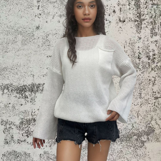 Damen Grobstrickpullover mit strukturiertem Design und weitem Schnitt Fudus