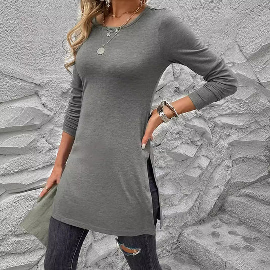 Damen Langarm Tunika mit seitlichen Schlitzen und modernem Schnitt