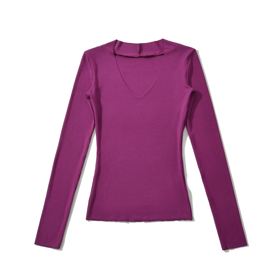 Damen langärmliges Oberteil mit V-Ausschnitt und engem Schnitt Fudus
