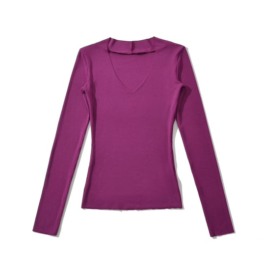 Damen langärmliges Oberteil mit V-Ausschnitt und engem Schnitt Fudus
