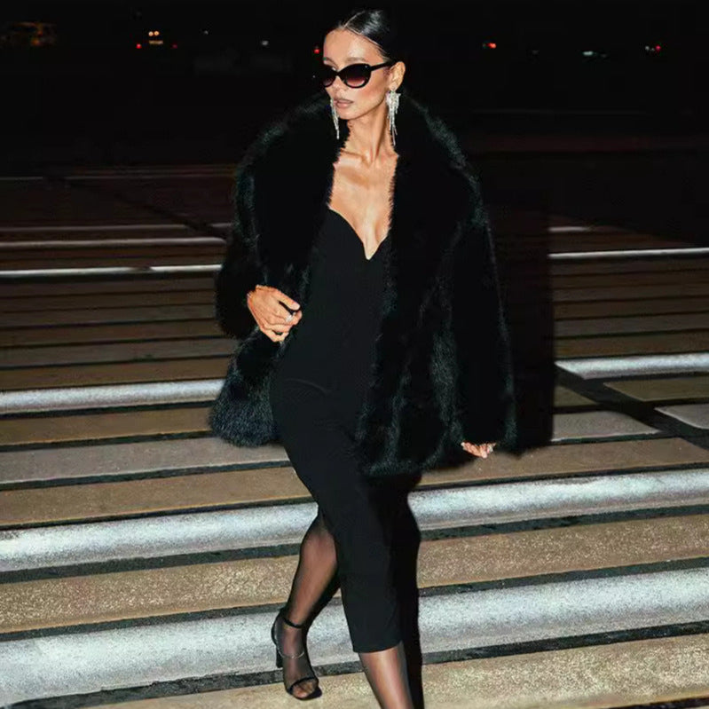 Damen modischer Kunstfell-Stretchmantel Fudus