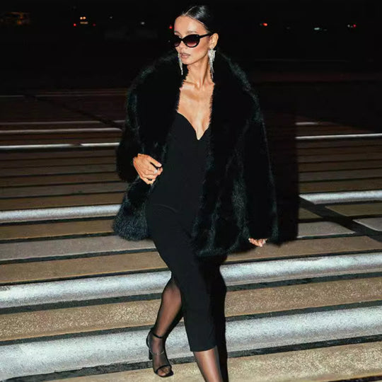 Damen modischer Kunstfell-Stretchmantel Fudus