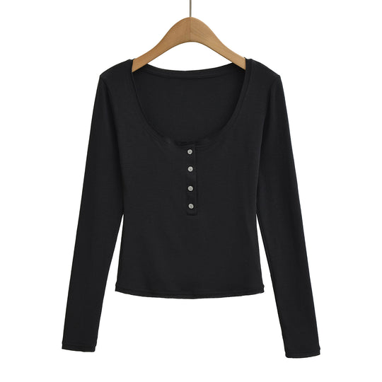 Damen Langarmshirt mit Knopfleiste und weichem Baumwollmix Fudus