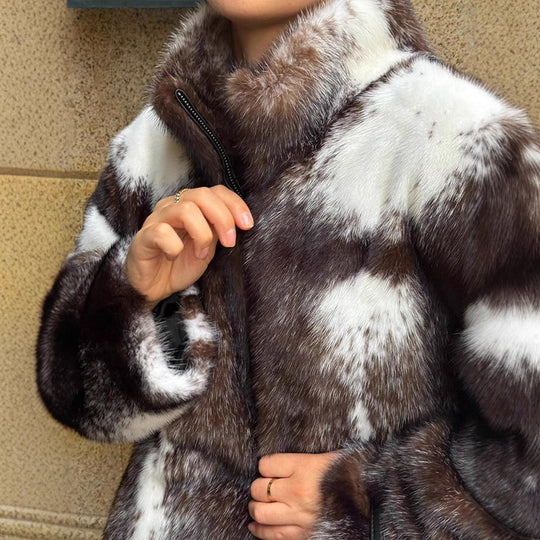 Damen Kunstfelljacke mit raffinierter Fellstruktur und hohem Kragen Fudus