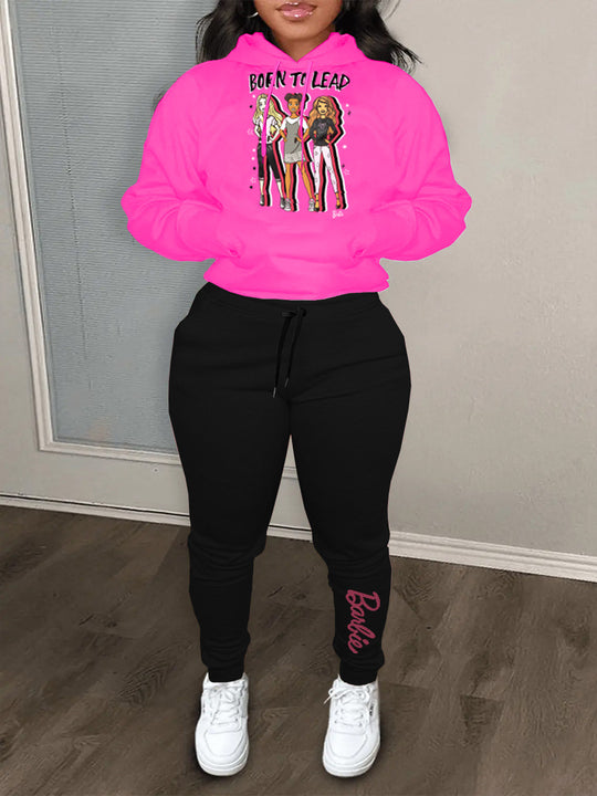 Damen Hoodie und Jogginghose Set mit inspirierendem Barbie-Motiv Fudus