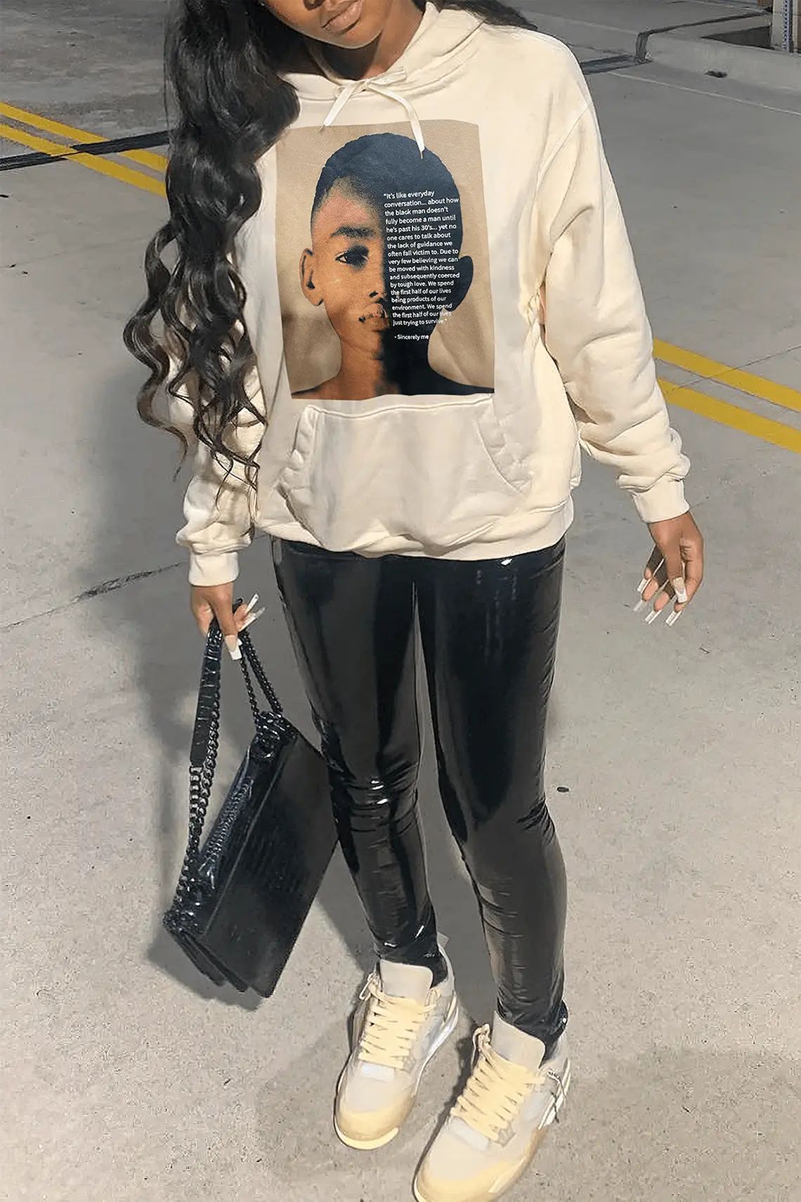 Damen Kapuzenpullover mit kreativem Grafikdruck und innovativem Schnitt Fudus