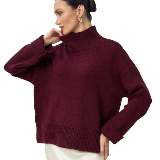 Damen Grobstrickpullover mit hohem Kragen und modernen Ärmeln Fudus