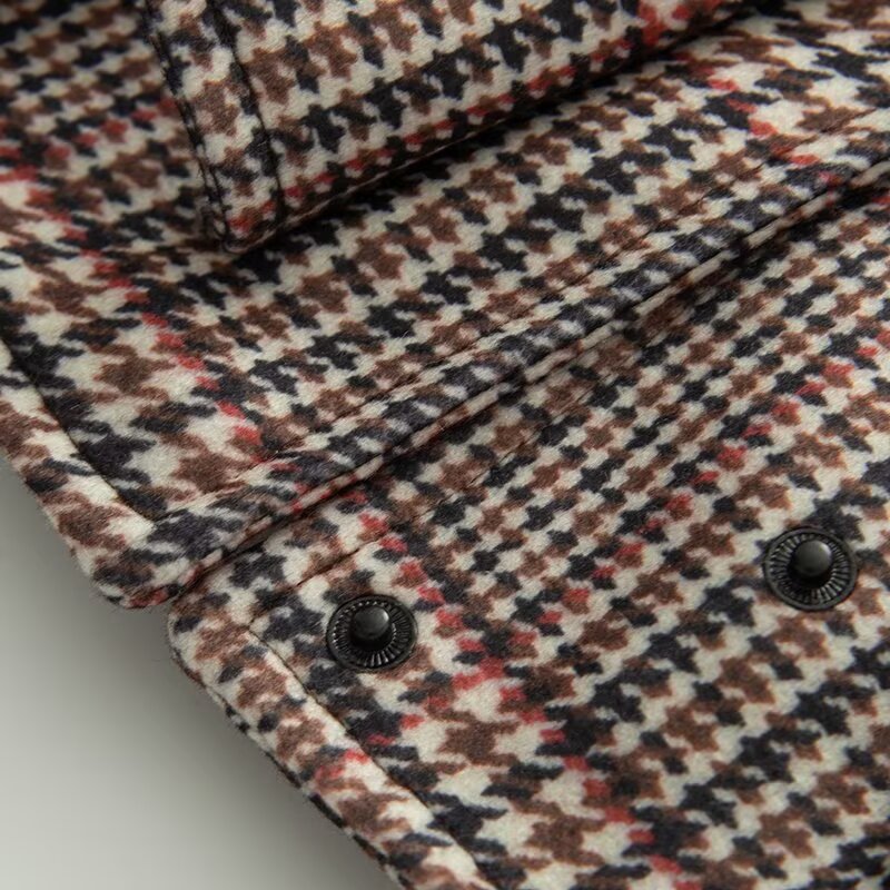 Damen Karierte Übersize-Jacke mit hohen Kragen und elastischem Bund Fudus