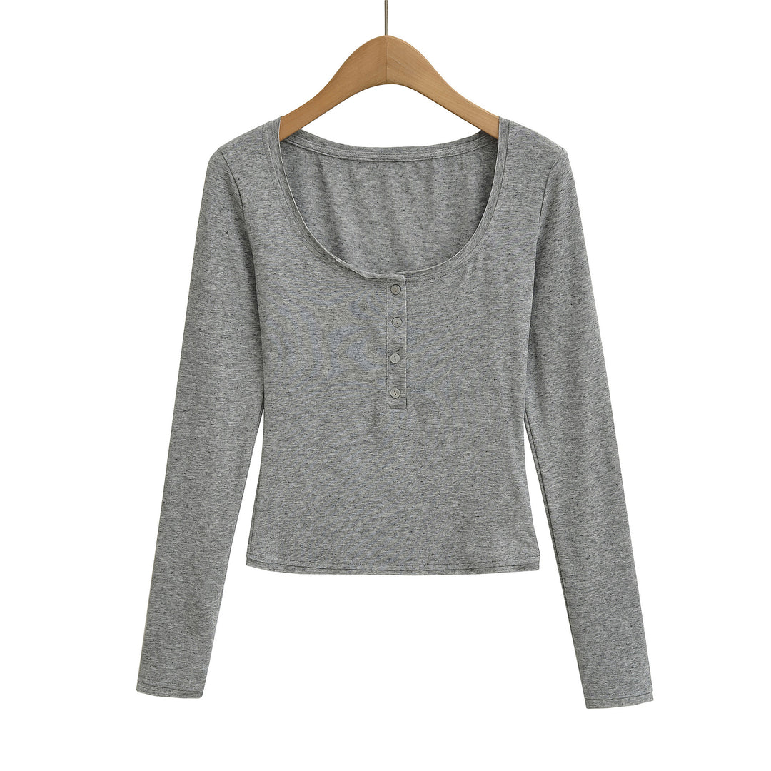 Damen Langarmshirt mit Knopfleiste und weichem Baumwollmix Fudus
