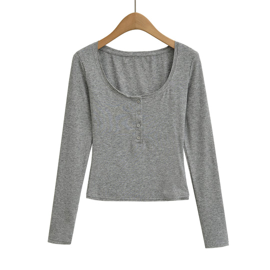 Damen Langarmshirt mit Knopfleiste und weichem Baumwollmix Fudus