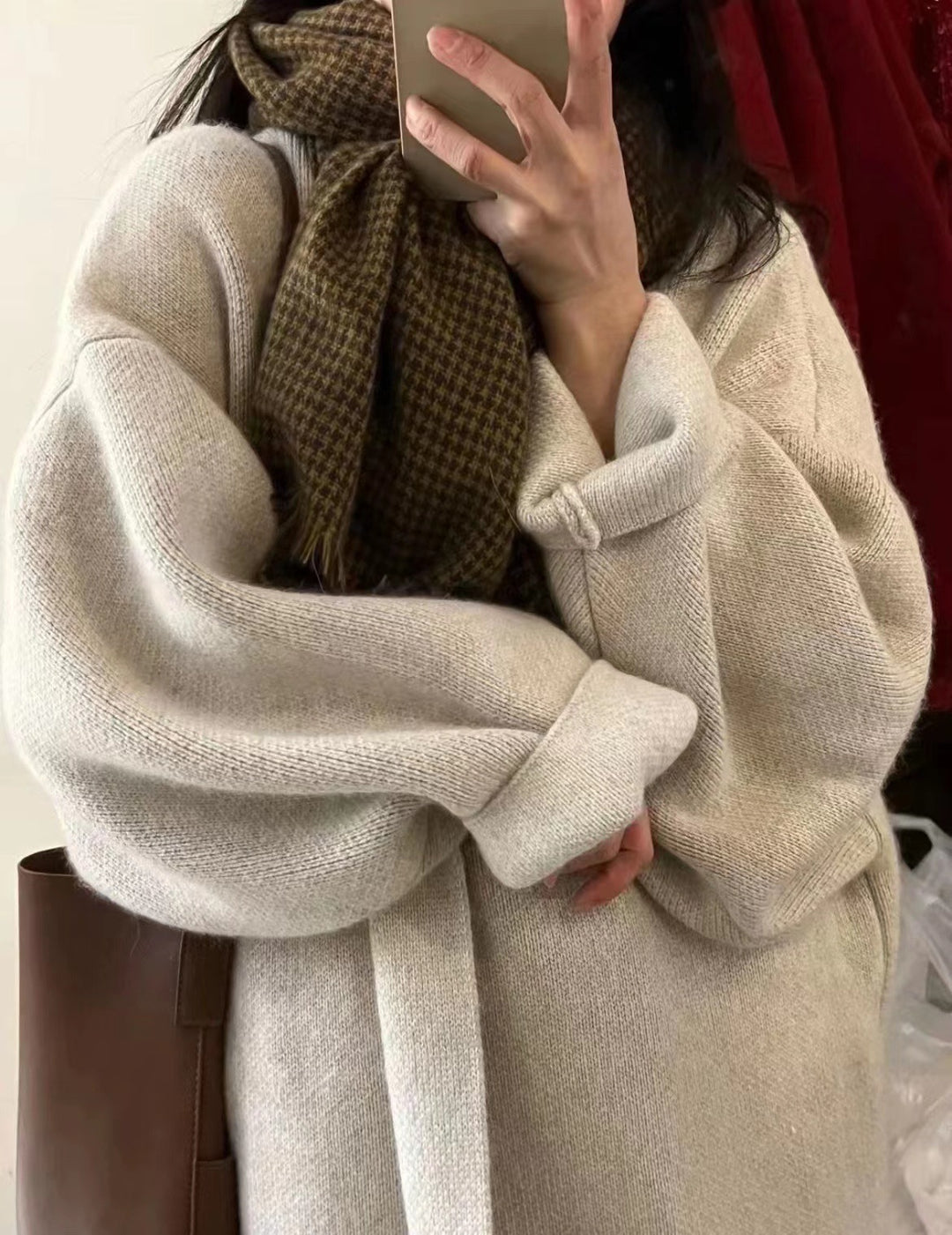 Damen Kuscheliger Strickponcho mit breiten Ärmel Fudus