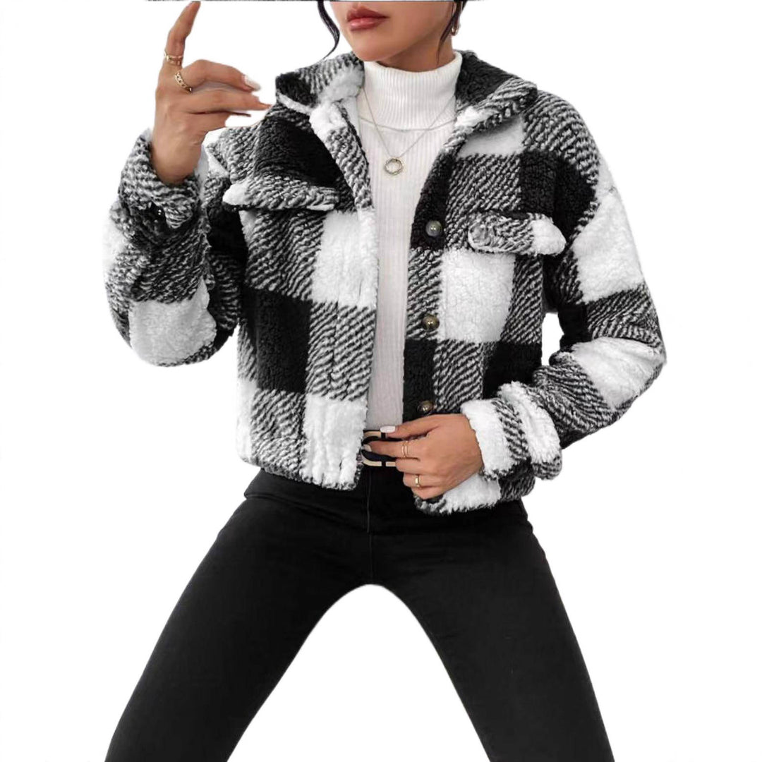 Damen Kurze Fleecejacke im Karomuster Fudus