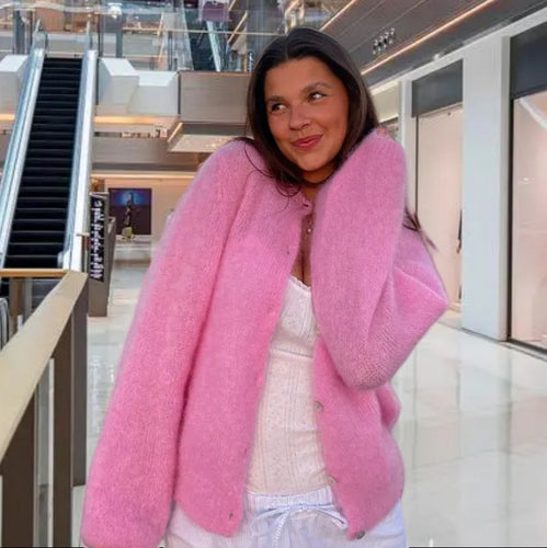 Damen kuschelige Strickjacke mit weitem Schnitt und eleganten Knopfdetails Fudus