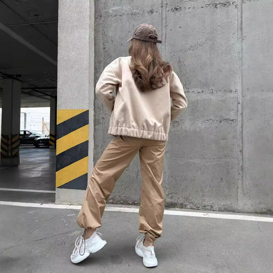 Damen lässige Collegejacke mit Knopfverschluss und Taschen Fudus