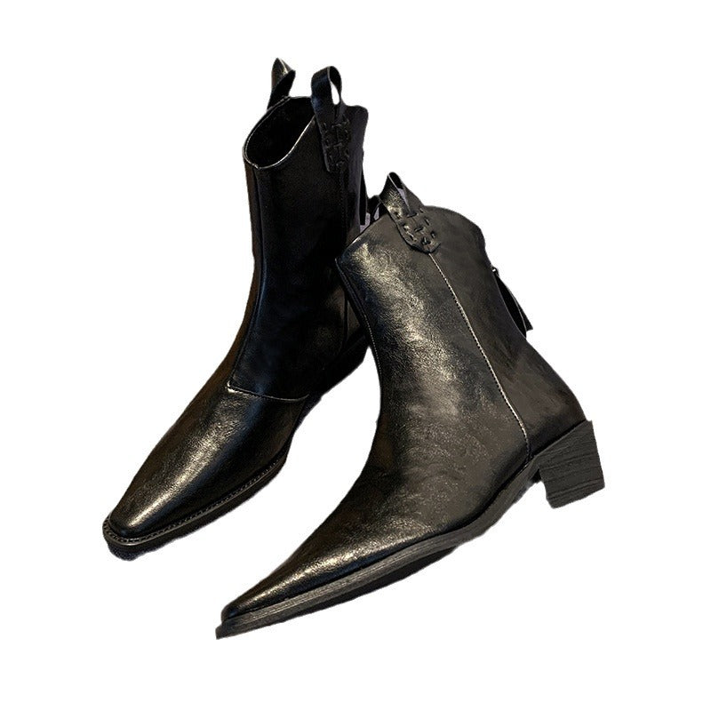 Fudus | Damen Elegante Chelsea Stiefeletten Mit Spitzem Zehen Design Und Robustem Blockabsatz