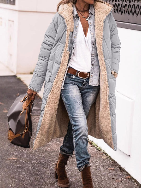 Damen Langer gesteppter Wintermantel mit kuscheligem Innenfutter Fudus