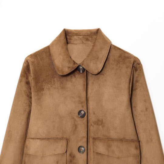 Damen kurze Utility-Jacke mit großen Taschen und modischem Kragen Fudus