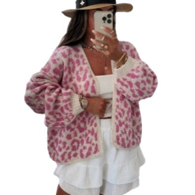 Damen lässige Strickjacke im Leopardenmuster Fudus