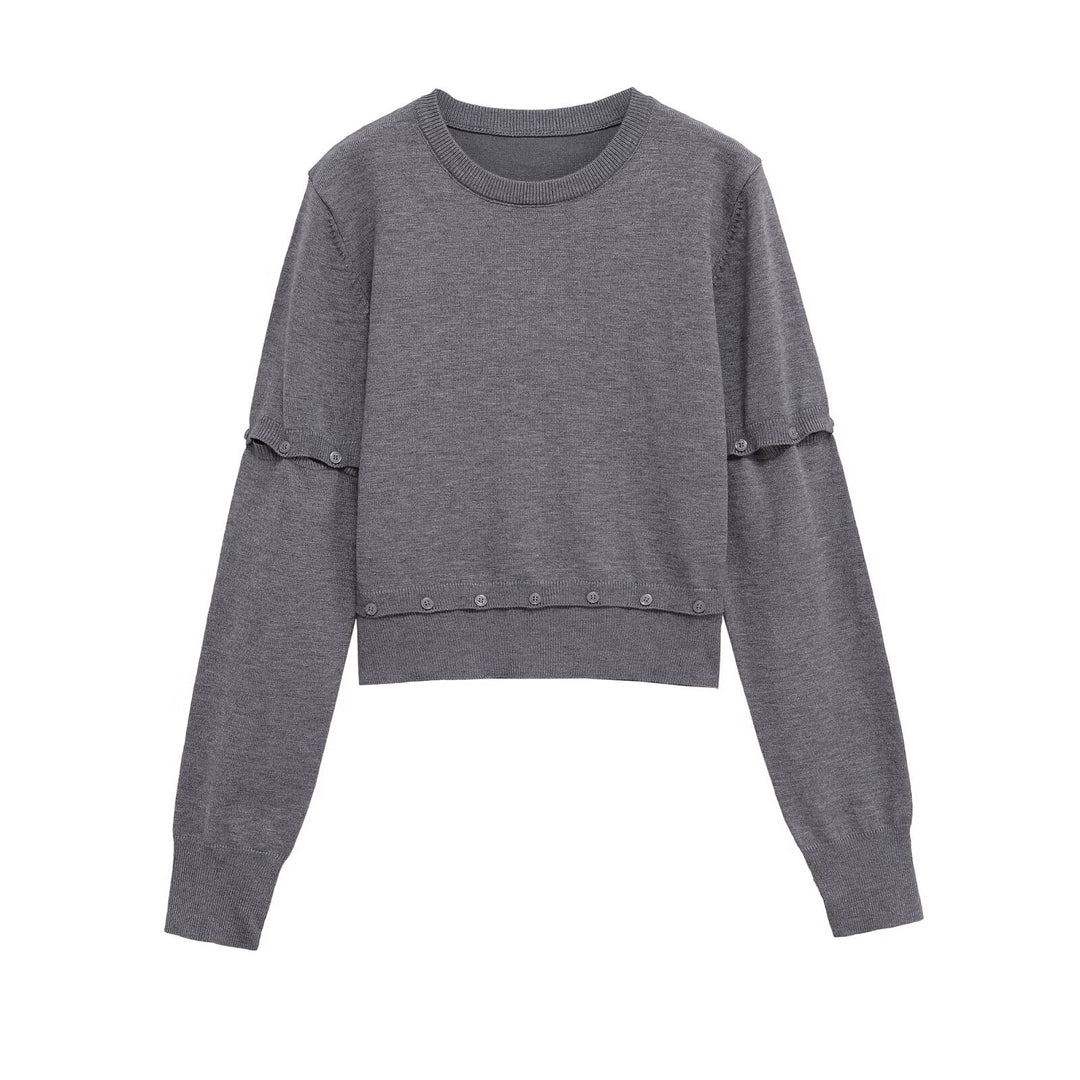Damen modischer cropped Pullover mit Knopfdetails Fudus