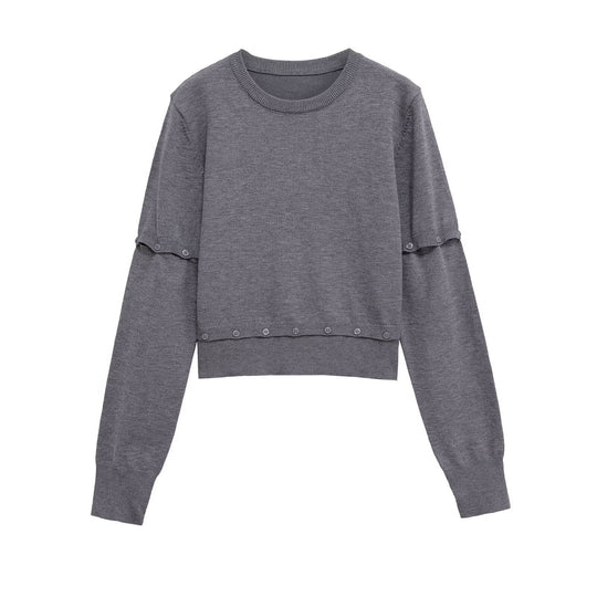 Damen modischer cropped Pullover mit Knopfdetails Fudus