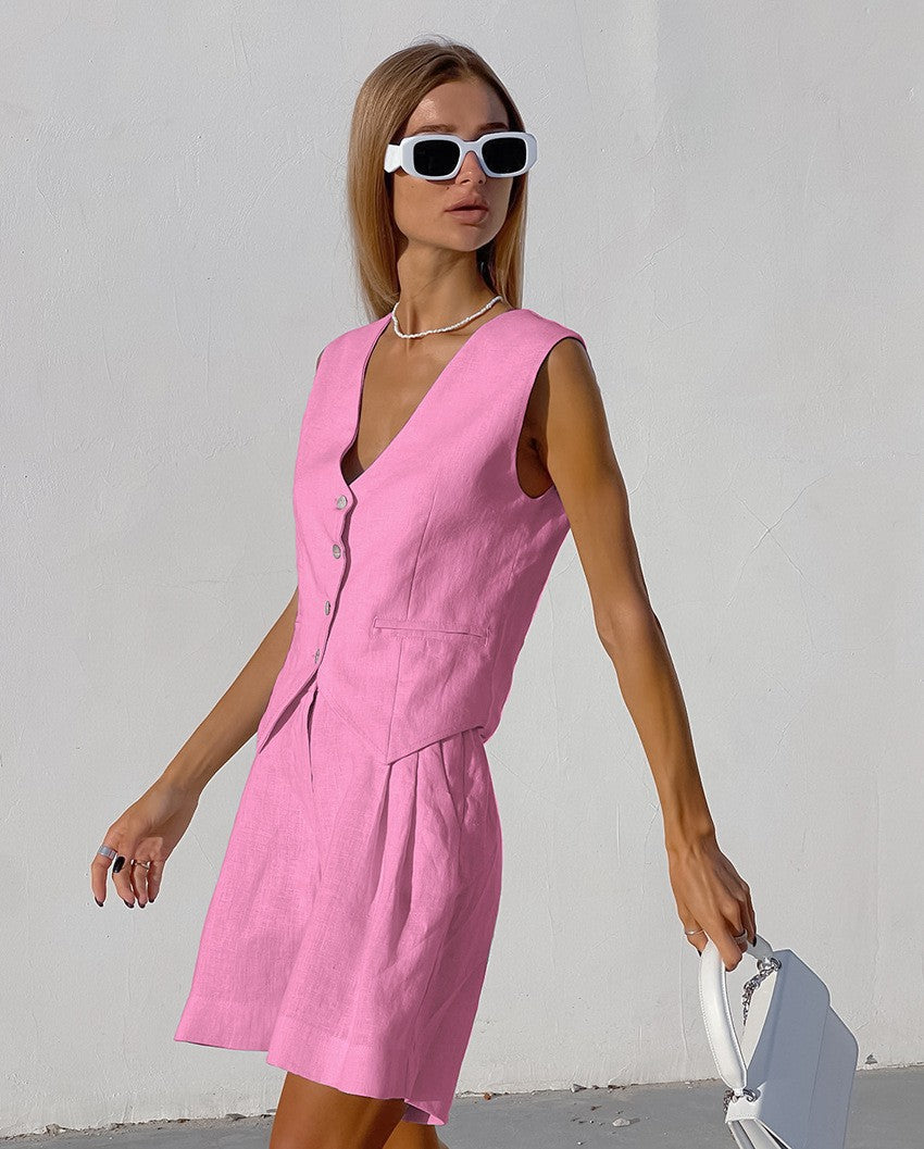 Damen Leinen-Set Blazer Shorts luftig