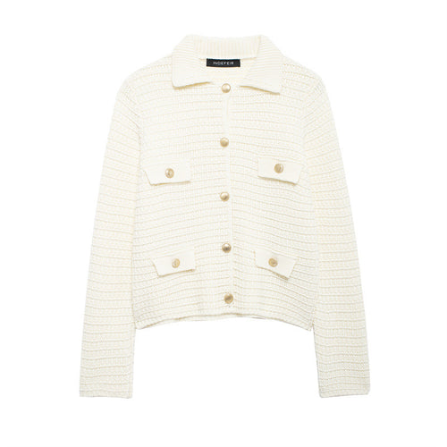 Damen Kurze Strickjacke mit Knopfdetails und aufgesetzten Taschen Fudus