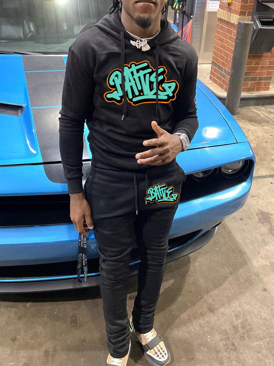 Damen Kapuzenpullover und Jogginghose Set mit urbanem Graffiti-Design Fudus