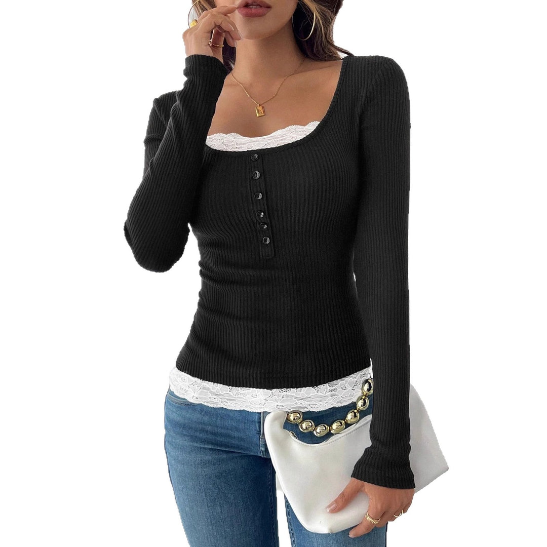 Damen Langarmshirt mit romantischen Spitzenakzenten Fudus