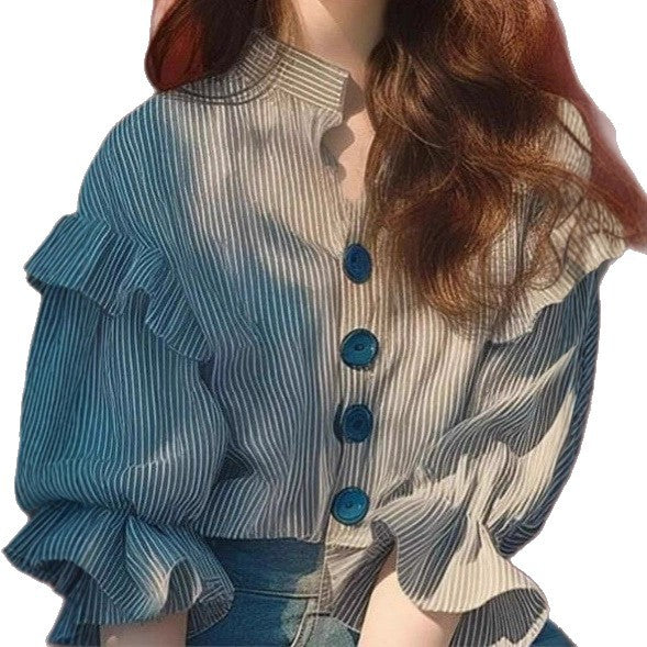 Damen Hemdbluse mit Rüschen und Knopfdetail Fudus