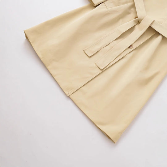 Damen klassischer Trenchcoat mit doppelt-knopf und Taillengürtel Fudus