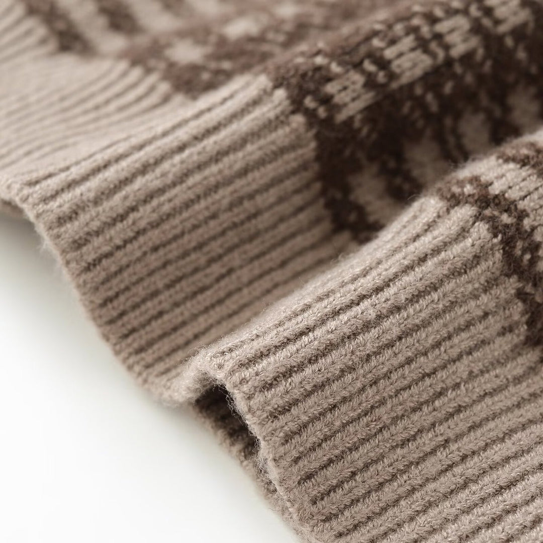 Damen Karierte Strickjacke mit Knopfleiste und Rundhalsausschnitt Fudus