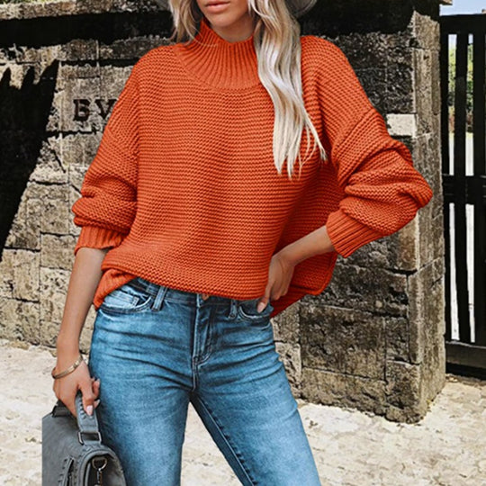 Damen Grobstrickpullover mit hohem Kragen Fudus