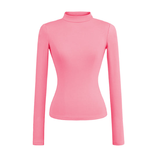 Damen langärmliges Rippoberteil mit hohem Kragen Fudus