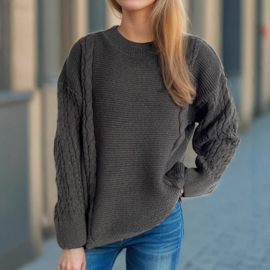 Damen Grobstrickpullover mit eleganten Zopfmuster und lässigem Schnitt Fudus