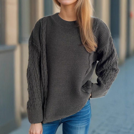 Damen Grobstrickpullover mit eleganten Zopfmuster und lässigem Schnitt Fudus