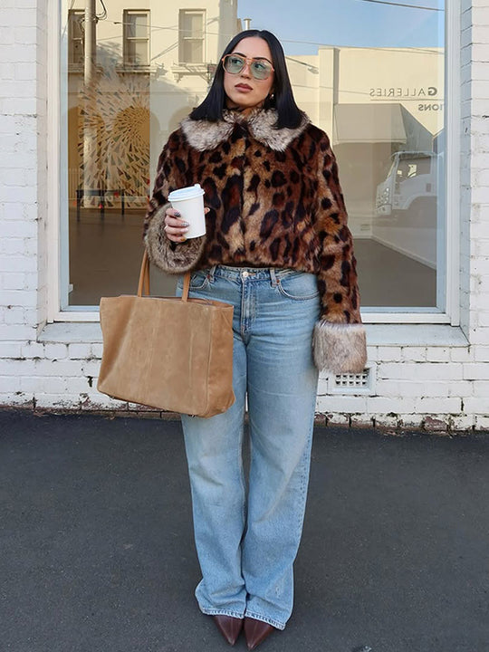 Damen Kunstfelljacke im Leopardenmuster Fudus