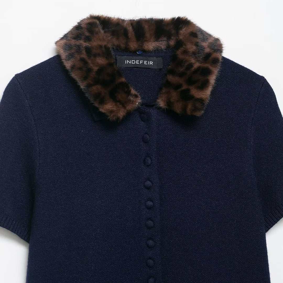 Damen Kuschelige Strickjacke mit modischem Pelzkragen Fudus