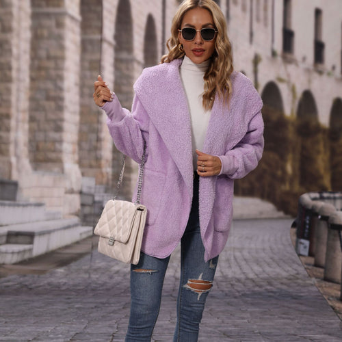 Damen Kuschelige Plüschjacke mit offenem Kragen Fudus