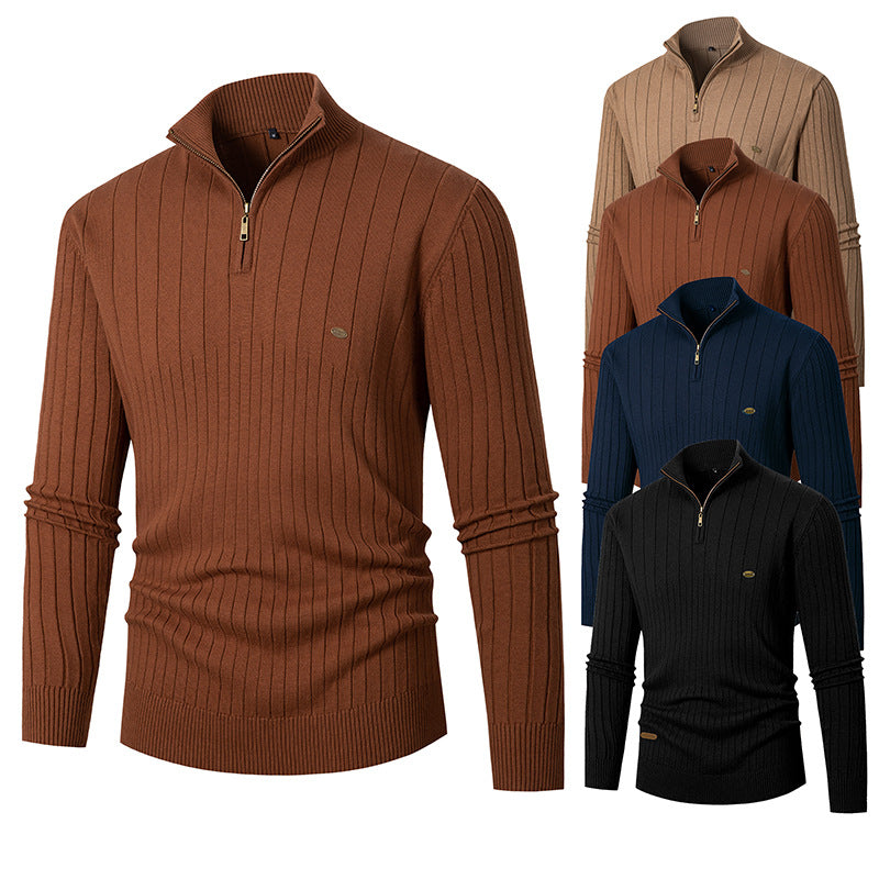 Herren Pullover mit modernem Reißverschluss und Rippenstruktur Fudus