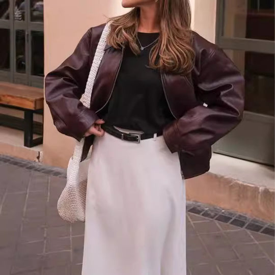 Damen Kunstlederjacke im sportlichen Schnitt mit zwei praktischen Taschen Fudus