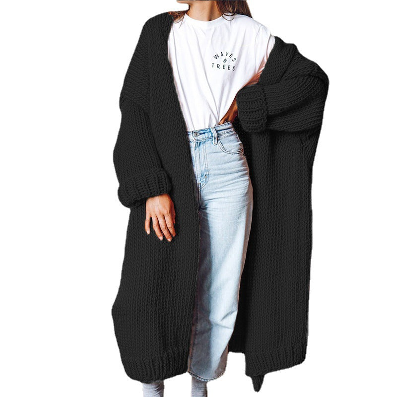Damen Grobstrick-Longcardigan mit lässigem Schnitt und oversized Ärmeln Fudus
