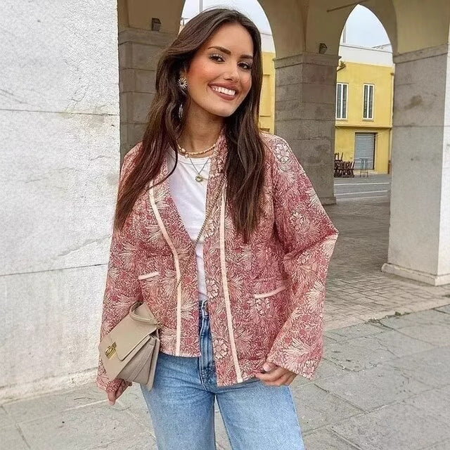 Damen gesteppter Kimono mit floralem Design Fudus